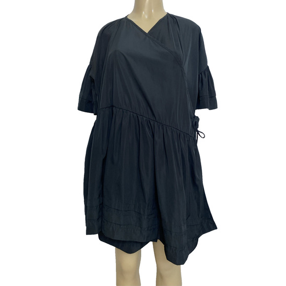 CECILIE BAHNSEN Black Wrap Dress Short Sleeve Ruffled V neck Mini XS S - Picture 1 of 10